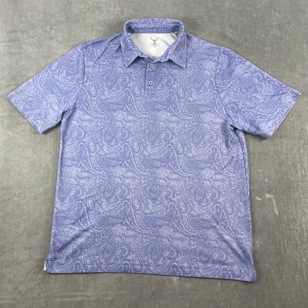 Nicoby Mens L Purple Paisley Polo Shirt Short Sleeve Cotton Blend Breathable